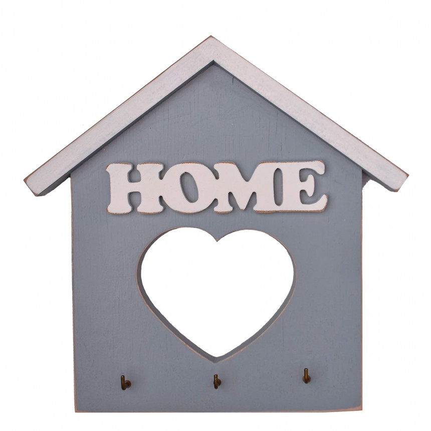 Ключниця фарбована "HOME" біла на сірому фоні
