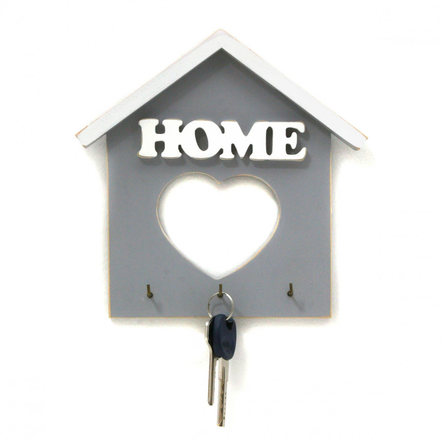 Ключниця фарбована "HOME" біла на сірому фоні