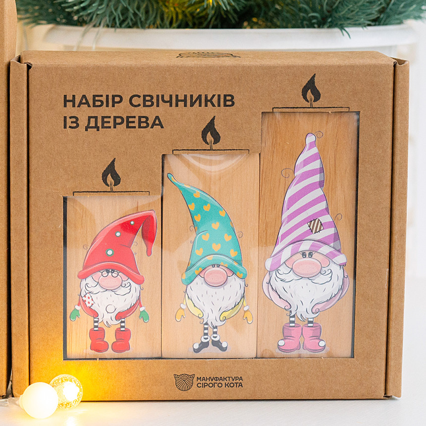 Набір підсвічників з дерева "Гноми"