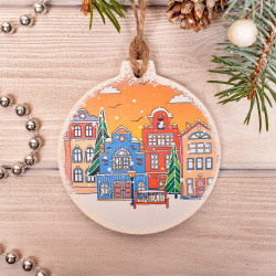 Новорічна іграшка "Засніжене місто", форма - кулька